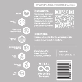 Plaine Products Refillable Body Lotion for Sensitive Skin: Unscented, 16 oz (Original (with pump))