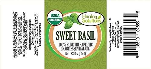 Healing Solutions Sweet Basil Essential Oil 10ml (0.33 oz) – Organic, Pure, Undiluted, Aromatherapy Basil Oil, Therapeutic Grade
