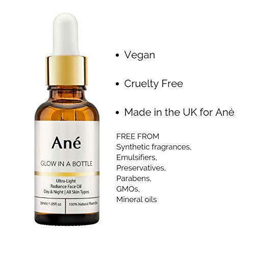 Ané Glow in a Bottle Anti-Ageing Vegan Facial Oil for All Skin Types - 100% Natural Plant Oils including Argan, Grapeseed and Squalane