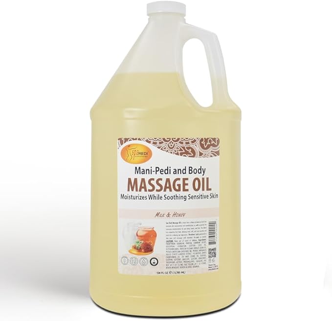 SPA REDI - Massage Oil, Milk and Honey, 128 Oz - Professional Pedicure, Manicure, Full Body Massage Therapy - Made With Almond, Cotton Seed, Sunflower, Avocado, Essential Oils, Vitamin E
