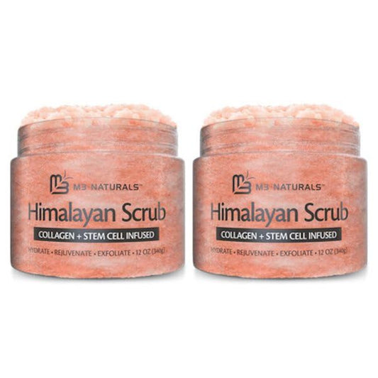 Himalayan Salt Scrub, Face, Foot, and Body Exfoliator with Collagen and Stem Cells Exfoliating Scrub for Toning, Cellulite, and Skin Care by M3 Naturals (Pack of 2)