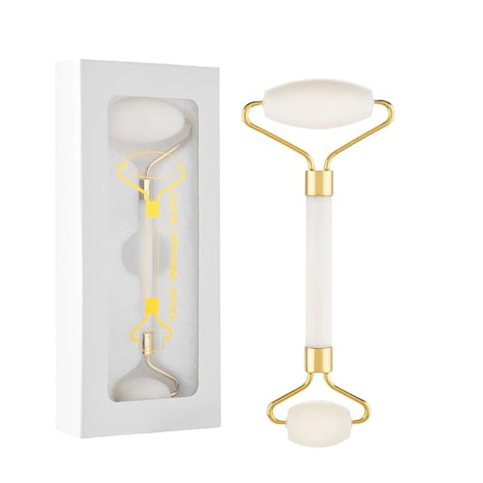 Face Roller Jade Roller for Face, Eye & Neck Skin Care, 100% Genuine Jade Stone Facial Roller Massager, Eye Roller for Puffy Eyes, Facial Rollers for Aging Skin, Facial Self Care for Women(White)