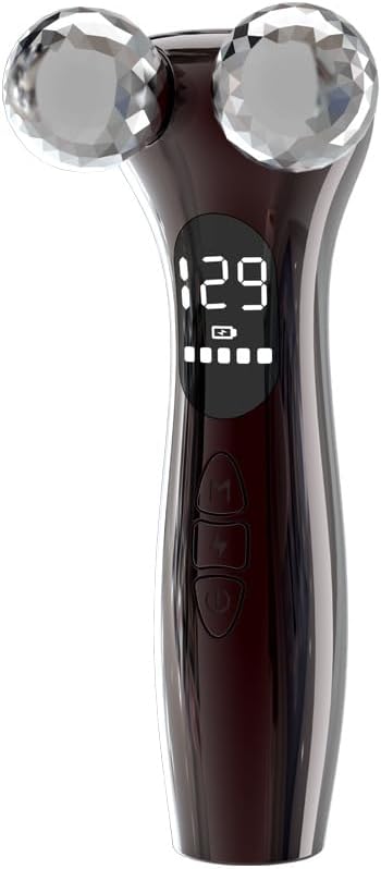 SLANGO 4D Facial Beauty Roller Massager β Double-Ball Neck Lift Device with 12 Massage Modes, 5 Vibration Levels & 9 Intensity Settings for Face & Body Sculpting (Brown)