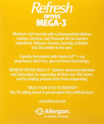 Refresh Optive MEGA-3 Lubricant Eye Drops Preservative-Free Artificial Tears, 0.01 fl oz (0.4 mL), 60 Single-Use Containers (Pack of 2)