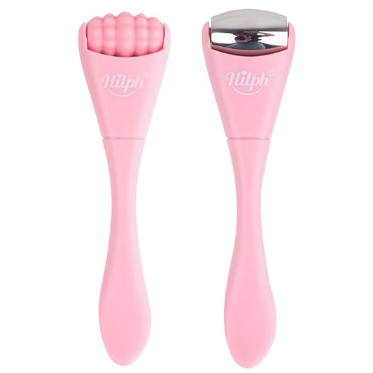 Hilph Mini Ice Roller for Face & Eyes, Face Eye Massager Roller Set with Stainless Steel and Silicone Head for Puffiness Relief, Metal Facial Ice Roller for Puffy Eyes, Reduce Fine Lines (Pink)