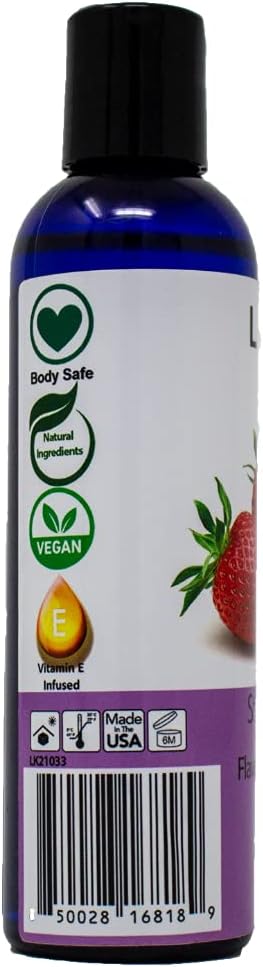 Lick Strawberry Flavored Massage Oil with Natural Vitamin E - Aromatherapy & Moisturizing Body Oil for Relaxing Muscle Massage - Essential Non-Sticky Skin Therapy for Men and Women - 4 oz
