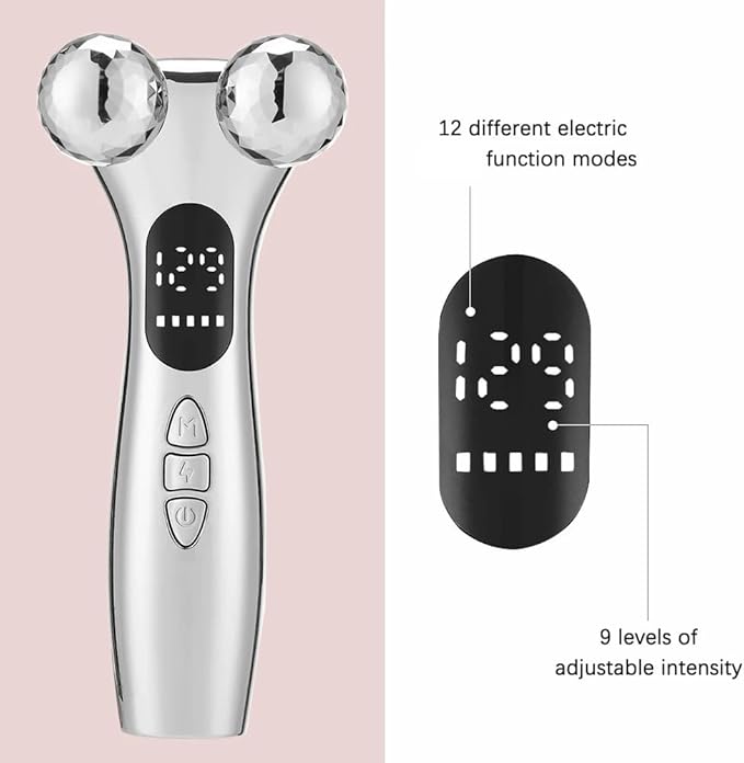 SLANGO 4D Facial Beauty Roller Massager β Double-Ball Neck Lift Device with 12 Massage Modes, 5 Vibration Levels & 9 Intensity Settings for Face & Body Sculpting (Brown)