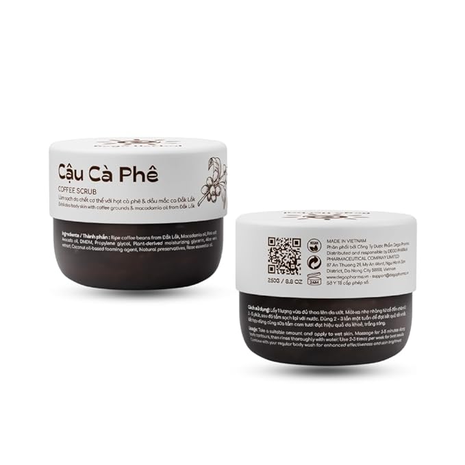 Coffee Body Scrub with Dak Lak Ripe Coffee, Macadamia Oil, Himalayan Salt, Aloe Vera & Pink Grapefruit Essential Oil β Exfoliating & Moisturizing for Smooth, Radiant Skin (8.8 fl oz)