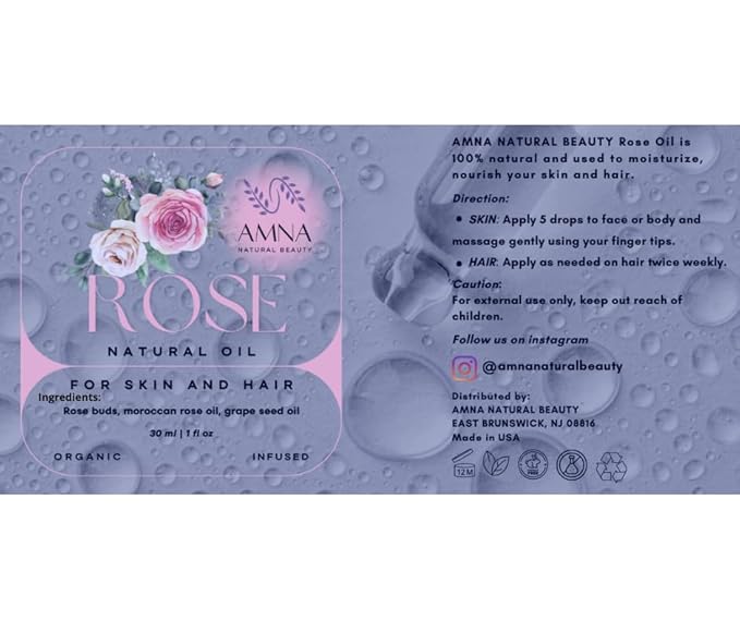 Organic Rose Oil | 100% Pure Infused Rose Oil for Face, Skin & Hair | Rose Oil Infused With Grapeseed Oil | Filtered & Natural Anti-Aging Moisturizer