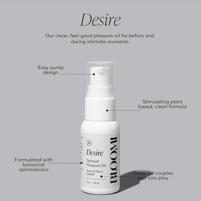 Bloomi Desire Body Oil for Date Night - Sensual Massage Oils Safe - Fragrance Free Relaxing Massage Therapy - Vegan Intimate Arousal Oil to Increase Pleasure - Natural Ingredients for Couples 0.9oz