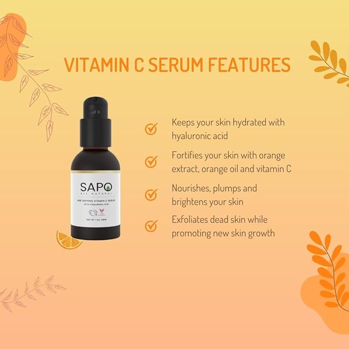 5% Vitamin C Serum for Face with Hyaluronic Acid - Anti-Aging & Skin Brightening - Even Skin Tone, Reduce Dark Spots & Acne, 1 Fl Oz