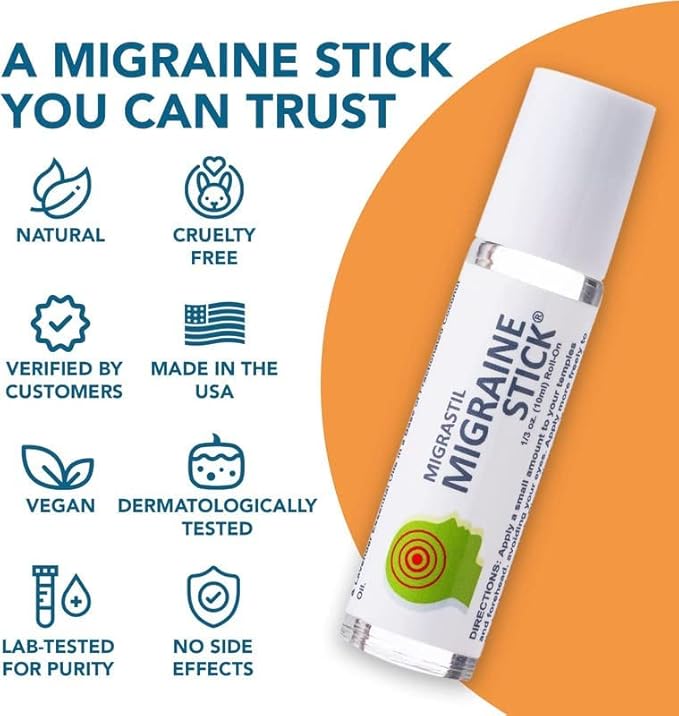 Basic Vigor Migrastil Migraine Stick 3-Pack Natural Migraine Roll-on. Made in The USA with Peppermint, Spearmint and Lavender Essential Oils. (Regular Strength)