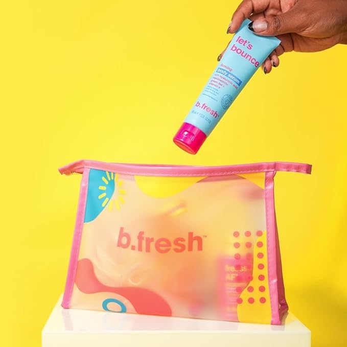 b.fresh Body Care Gift Set | Fressssh All Over - Self Care Kit Includes Travel Size Body Wash, Firming Body Serum, and Full Size Loofah with Hydrating Lip Serum
