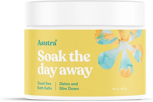 ASUTRA Dead Sea Bath Salts (Detox & Slim Down), 16 oz - Soak in Rich & Vital Healing Minerals - Purify & Energize with Eucalyptus, Sweet Orange, & Lemon Essential Oils