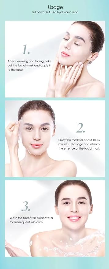 Hyaluronic Acid Face Mask β 10 Masks with Aloe & Seaweed Extracts, Face Mask for Anti-Aging, Soothing & Deep Moisturization, Korean Skin Care, For All Skin Types (25g)