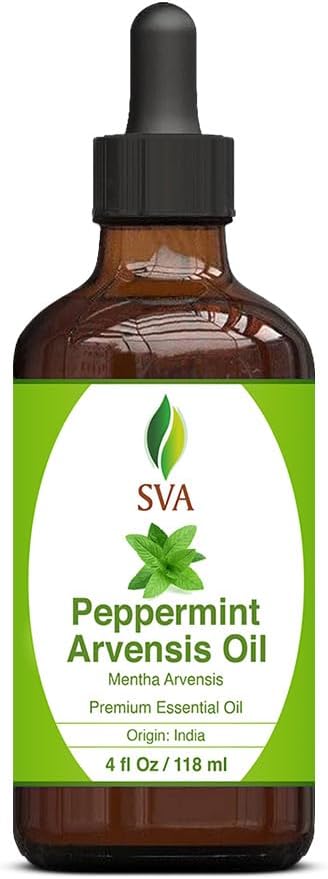 SVA Peppermint Essential Oil – 4 Fl Oz – 100% Natural Peppermint Oil - for Diffuser, Hair Care, Face, Skin Care, Aromatherapy, Scalp and Body Massage, Soap and Candle Making - with Dropper