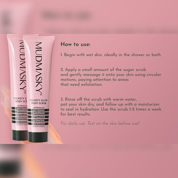 Mudmasky Velvety Glow Body Scrub 6.0 OZ. XXL-size - AS SEEN IN YOUR IPSY GLAM BAG - Exfoliating Bamboo Scrub. Made in France. No harsh chemicals. For Soft, Radiant Skin.