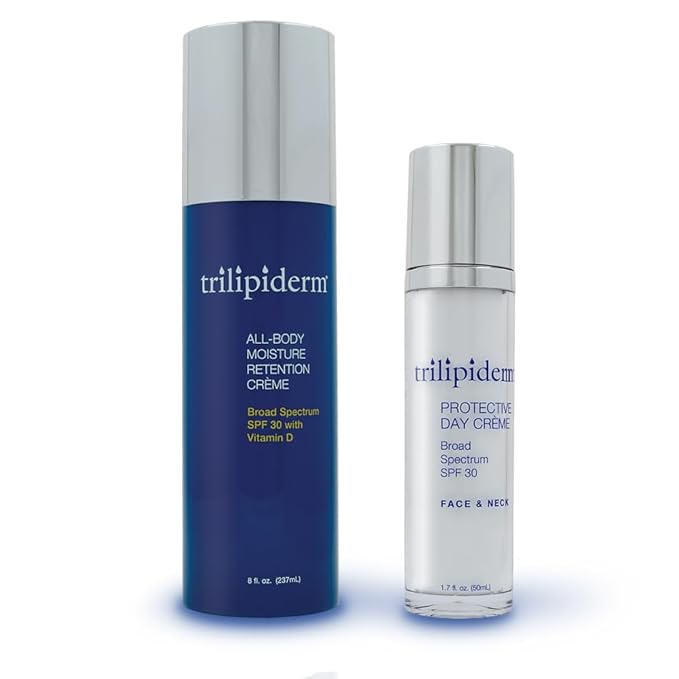 Trilipiderm Beach Lover Bundle - All-Body Moisture Retention Crème & Protective Day Crème Broad Spectrum SPF 30, Sunscreen Lotion Set for Face and Body, Travel Size