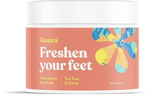 ASUTRA Invigorating and Therapeutic Foot Soak + Pedicure Pumice Stone (Dead Sea Salt w/Tea Tree & Citrus Oils), 16 oz - Helps to Soften Calluses, Corns, and Cracked Feet
