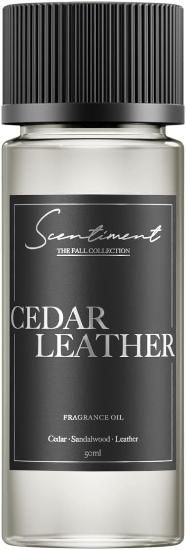 Cedar Leather Fall Collection Diffuser Oils | Aromatherapy Home Fragrance | Luxurious Scent with Lemon, Jasmine Sandalwood, Amber, Lavender, Vanilla, & Musk (50ml)