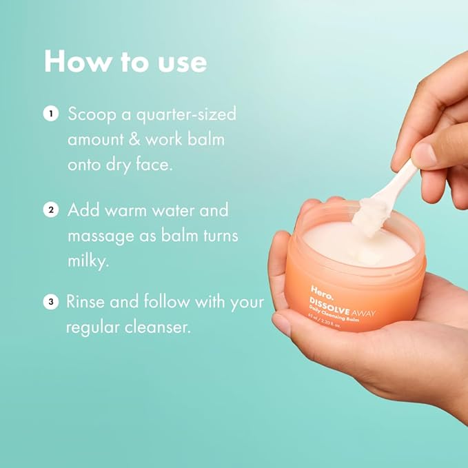 HERO COSMETICS Dissolve Away Daily Cleansing Balm - Helps Remove Makeup and Grime - Wonât Clog Pores - Suitable for Sensitive and Acne-Prone Skin (2.2 fl oz)