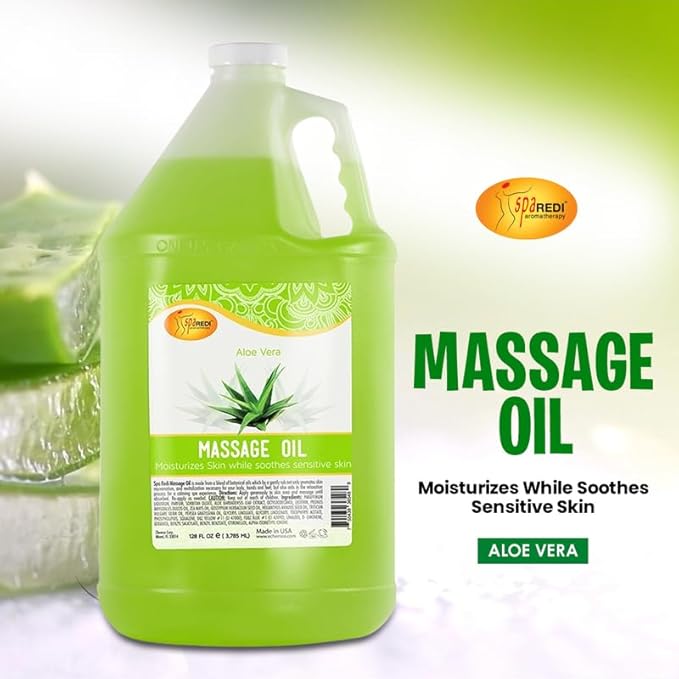SPA REDI - Massage Oil, Aloe Vera, 128 Oz - Professional Pedicure, Manicure, Full Body Massage Therapy, Made with Almond Oil, Cotton Seed Oil, Sunflower Oil, Avocado Oil, Essential Oils, Vitamin E