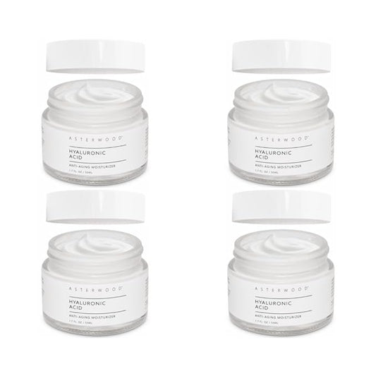Asterwood Hyaluronic Acid Moisturizer (4 Pack) - Face Cream for Anti-Aging, Anti-Wrinkle - Hydrating for Dry Skin - Facial Moisturizer for Women & Men - Fragrance-Free, Non-Comedogenic - 6.8 oz