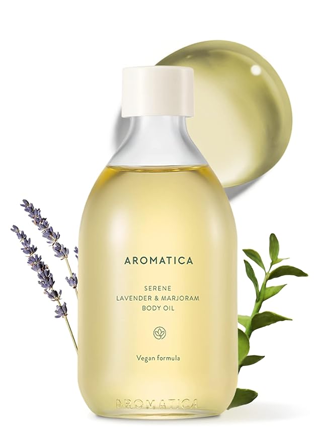 AROMATICA Serene Body Oil Lavender & Marjoram essential oil, Aromatherapy Oils, Scented Body Oil, After Shower Natural oil for women, Non-Greasy Body Serum, Body Moisturizer for Dry Skin 3.38 fl. oz