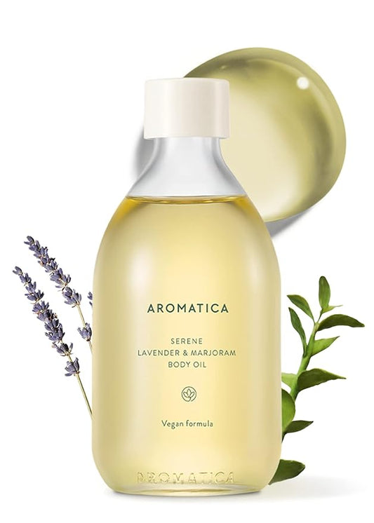 AROMATICA Serene Body Oil Lavender & Marjoram essential oil, Aromatherapy Oils, Scented Body Oil, After Shower Natural oil for women, Non-Greasy Body Serum, Body Moisturizer for Dry Skin 3.38 fl. oz