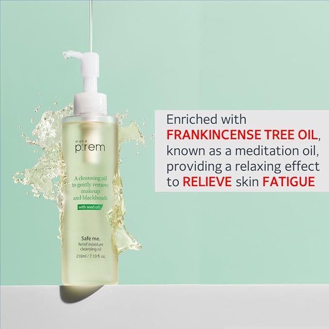 MAKE P:REM Safe Me. Relief Moisture Cleansing Oil, Deep Pore Cleansing Makeup Remover for Oily Skin, All Skin Types, Gentle Blackhead Remover, Korean Skin Care, 210ml, 7.1 Fl.Oz.