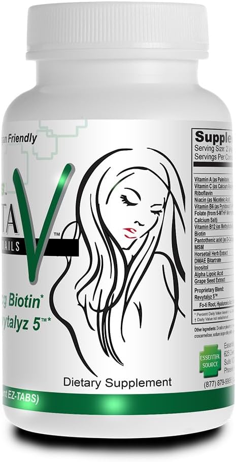 Bonita V Vegan Hair Nails and Skin Vitamins for Women - 20 Active Ingredients Including Biotin - Stronger Nails, Healthy Skin, Hair Growth - 60 EZ-TAB Veggie Tablets