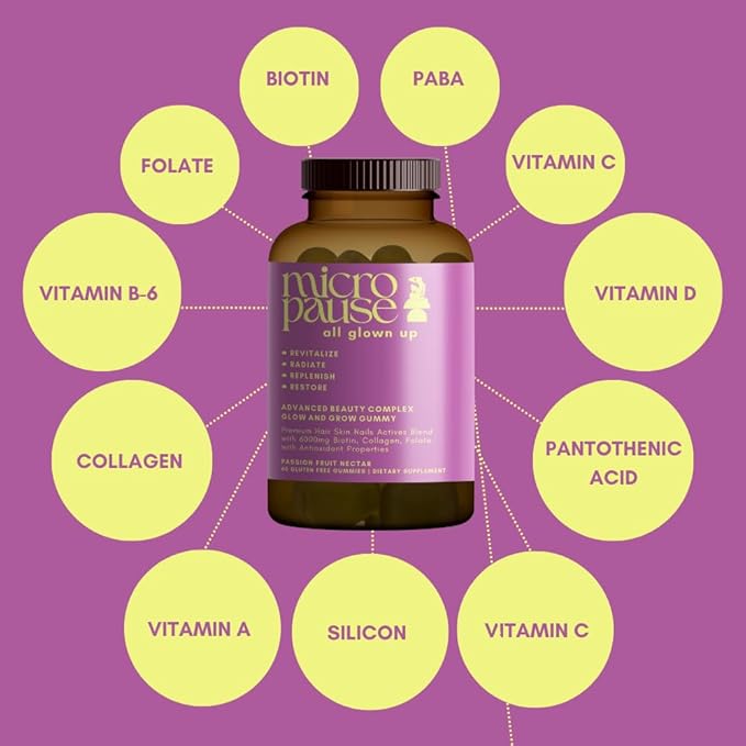 All Glown Up Advanced Beauty Complex Glow and Grow Gummies with Biotin, Collagen, and Antioxidant Vitamins A, C, and E for Hair, Skin, and Nails.