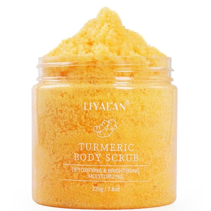 Liyalan Turmeric Body Scrub Moisturizing and Exfoliating Body, Face, Hand, Foot Scrub,Nourishes Skin,Deep Cleansing 7.8oz