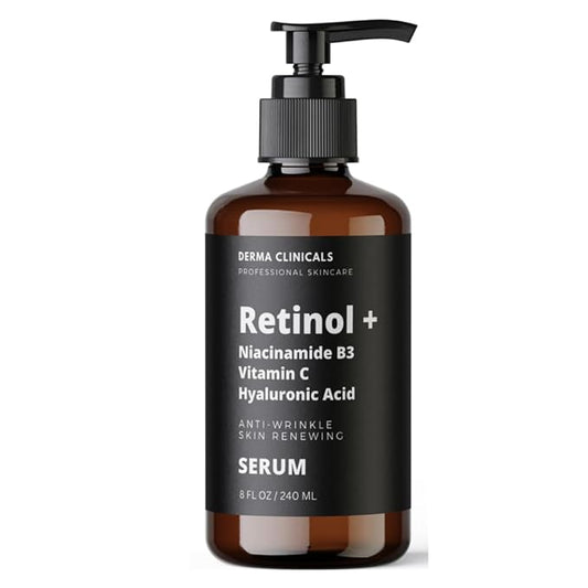 Retinol + Niacinamide B3, Vitamin C, Hyaluronic Acid Serum, Anti-Aging Serum for face, Brightening Firming Hydrating Serum, Fine lines and Wrinkle Face Serum - 8oz