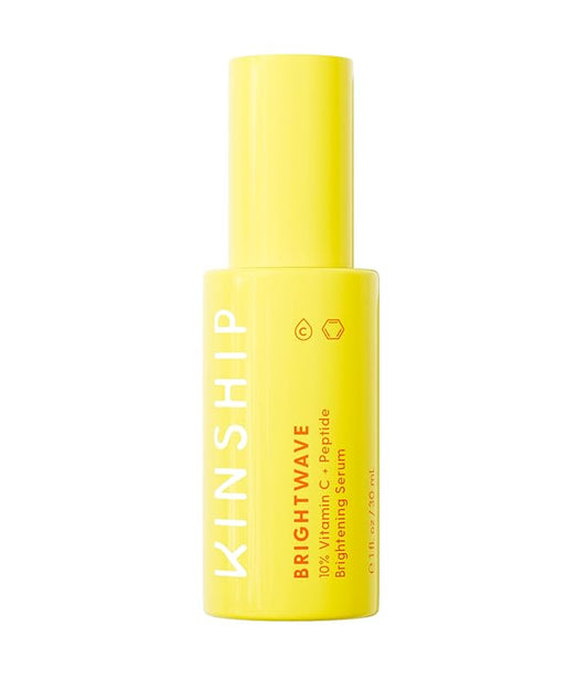 Kinship Brightwave 10% Vitamin C + Peptide Serum - Fade Dark Spots, Reduce Fine Lines & Wrinkles - Brighten, Plump & Smooth Face - Vegan Collagen - Anti-Aging Skincare - All Skin Types (1 Fl Oz)