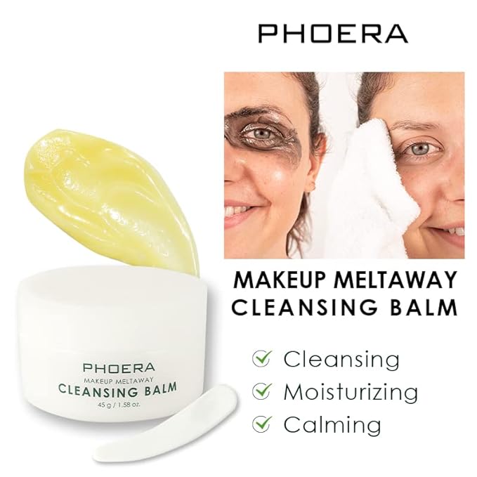 Phoera Makeup Remover Cleansing Balm with Sweet Orange Essential Oil Makeup Meltaway Cleansing Balm (45g Balm)