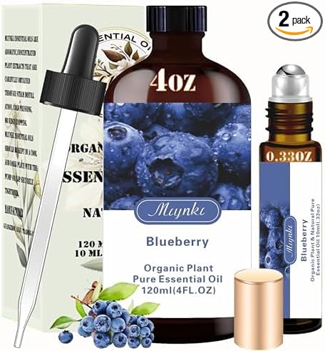 Blueberry Essential Oil- Blueberry Oil 4 Fl Oz & Roll On 10ML Essential Oil Set for Aroma Diffuser SPA Cleaning Massage Yoga DIY Candle Making DIY Soap Perfume Gift for Women