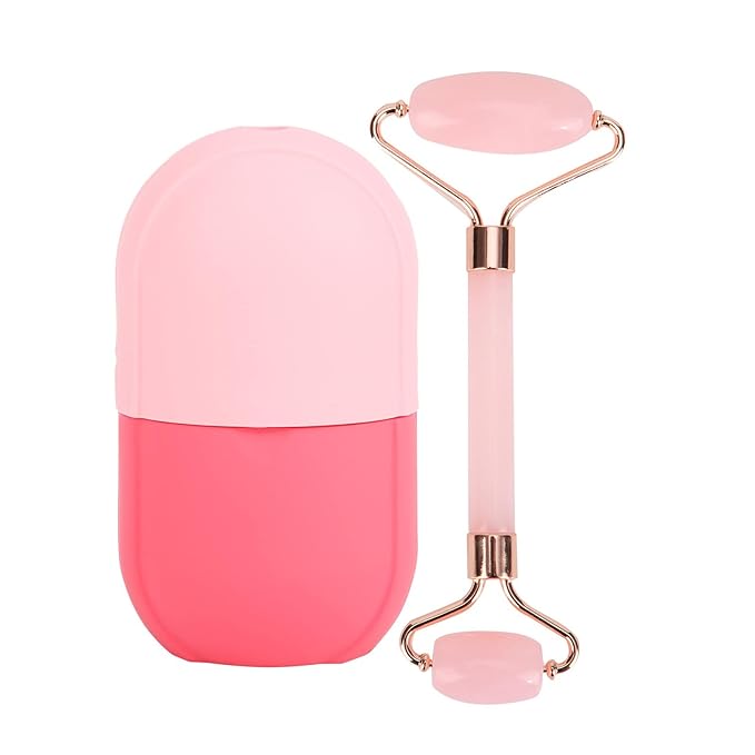 Facial Skincare Ice Roller Mold-Ice Roller for Face and Eye,Beauty Cube Brighten Skin &Enhance Natural Glow &Remove Fine Lines,Facial Beauty Ice Roller Skin Care Tools (Oval, pink set)