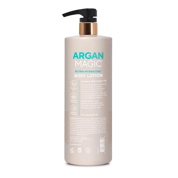 Argan Magic Ultra-Hydrating Coconut & Vanilla Body Lotion with Hyaluronic Acid for Dry Skin - Nourishes Skin, Restores Moisture, Smooths & Softens | Non-Greasy Formula | Paraben Free (32 oz)
