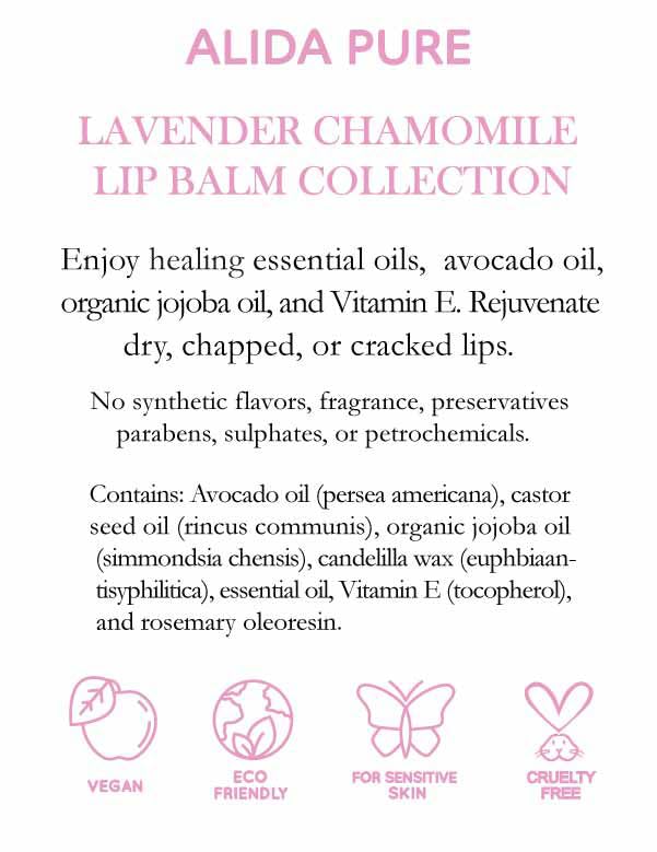 Lavender Chamomile Lip Balm Collection, Vegan Lip Balm Set, Beeswax Free, with Avocado Oil, Organic Jojoba Oil, and Vitamin E, Natural Moisturizer for Dry, Chapped Lips, 3 Tube Set