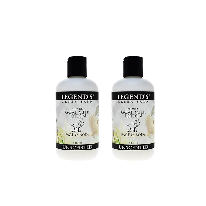 Legend's Creek Farm Goat Milk Lotion - Moisturizing Goat Milk Body Lotion for Body, Hand & Face - 9 oz Body Moisturizer with Shea Butter, Sunflower Oil, Aloe, Handmade in USA (2-Pack, Unscented)