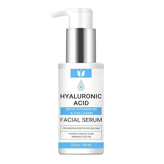 Hyaluronic Acid Serum for Face with Collagen & Vitamin B5, Hydrating, Plumping, Anti-Aging Serum for Wrinkles & Fine Lines, Locks in Moisture, All Skin Types, Hylunaric Acid Serum 2.8oz (2.8 oz, 80ml)