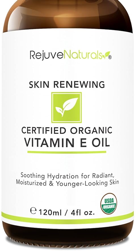 Vitamin E Oil - 100% All Natural & USDA Organic (LARGE 4oz Bottle) Repair Dry, Damaged Skin from Surgery & Acne, Age Spots & Wrinkles. For Radiant, Hydrated & Youthful Skin. Face & Body Moisturizer