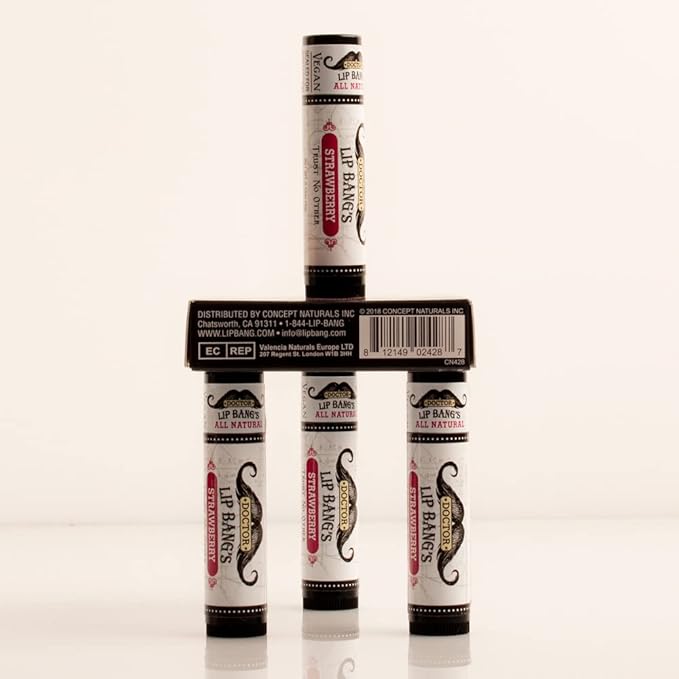Dr. LIP BANG’S Super Moisturizing Lip Balm | 4 Pack | Strawberry| ALL NATURAL & CRUELTY FREE | 100% VEGAN | FOR DRY & CRACKED LIPS