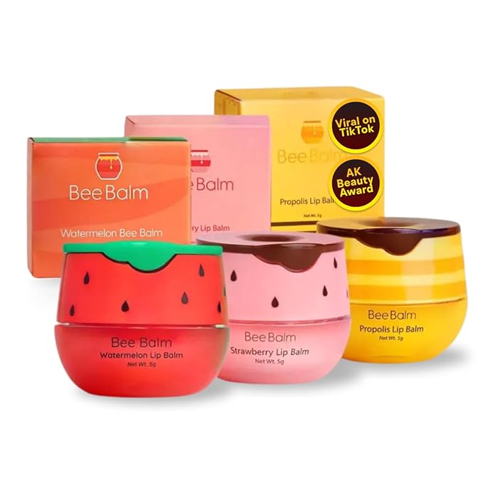 3 Pcs Original My Bee Balm Lip Balm β Hydrating Lip Care with Watermelon, Strawberry & Honey Pot β Moisturizing Balm for Dry, Chapped & Cracked Lips with Propolis, Honey & Vitamin E