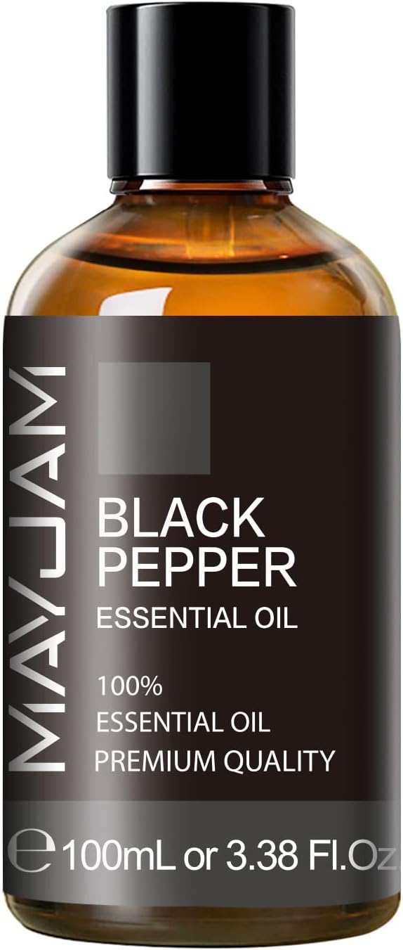 Black Pepper Essential Oil, MAYJAM Pure Essential Oils for Diffusers, 3.38FL.OZ/100ML Large Volume Black Pepper Essential Oil for Home Yoga Massage Use