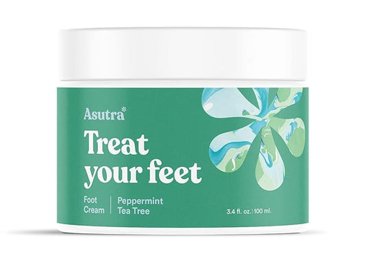 ASUTRA Treat your Feet Foot Cream, 3.4 oz - Rich Lotion with Shea Butter for Dry, Cracked Feet, Peppermint & Tea Tree Essential Oils for Healthy Feet