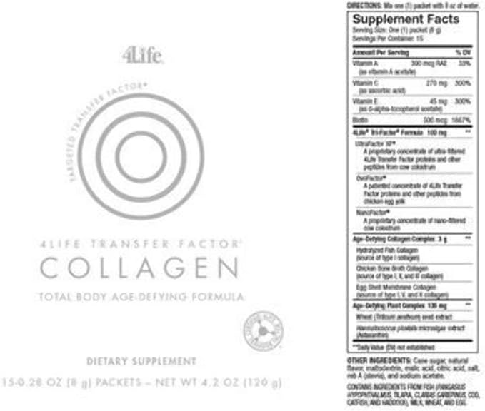 4Life Transfer Factor Collagen - Formula with Vitamins and 5 Types of Collagen - Hair, Skin, and Nail Support - 15 Packets