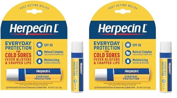 Herpecin L Lip Balm Stick 30 SPF 0.1 Ounce Tube Cold Sore Sun & Fever Blisters and Chapped Lips Relief Lip Balm with SPF30 and Lysine (Pack of 2)