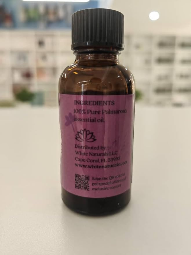 White Naturals Palmarosa Essential Oil – 100% Pure & Natural Palmarosa Oil, Floral & Fresh Aroma, Ideal for Aromatherapy, Skin Care & DIY Beauty, 1oz